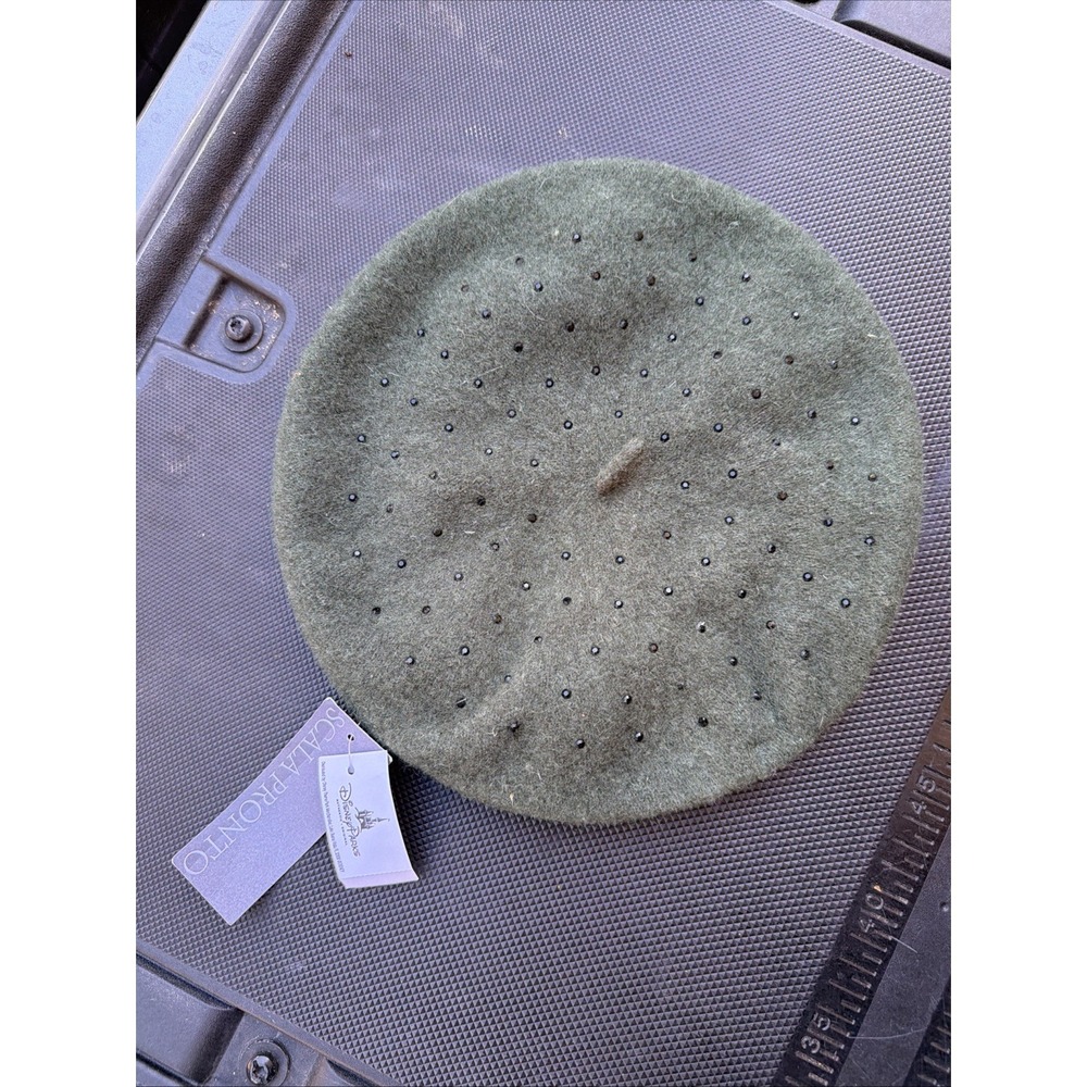 Scala Pronto Womens Green Wool Beret Hat Disney Parks Rhinestone NWT One Size